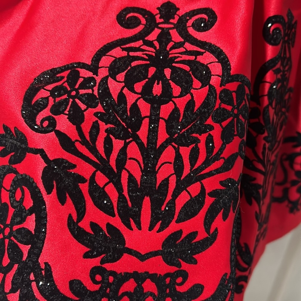 Rare Editions Velvet Flocked Satin Dress - Picture 7 of 9
